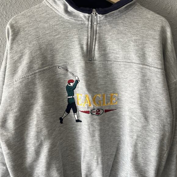 Vintage Embroidered Golf Quarter zip Men’s Medium Pullover Eagle Sweatshirt - Picture 2 of 8